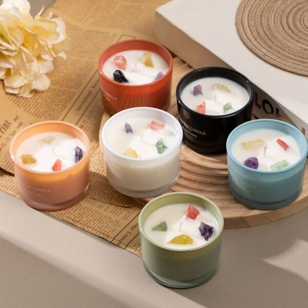 Hreecy Bright Color Glass Jar Decorative Dry Flowers Stone 90g Scented Candle - Image 2