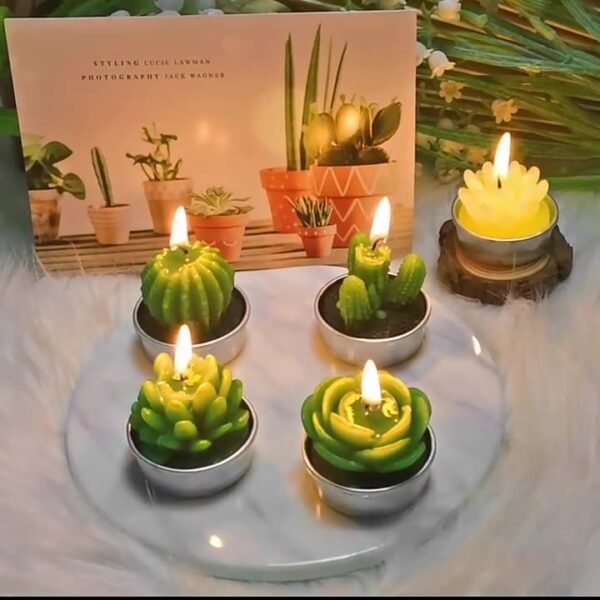 Hreecy Cactus Lotus Tealight Candle Succulent Decorative Cute Mini Candles