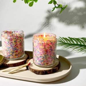 Decorative Rainbow Clear Jar Private Label Birthday Cake Scented Candle