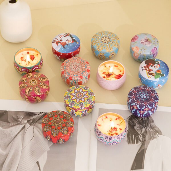 Hreecy Decor Bohemian Tin Scented Soy Wax Candle with Dry Flowers - Image 2