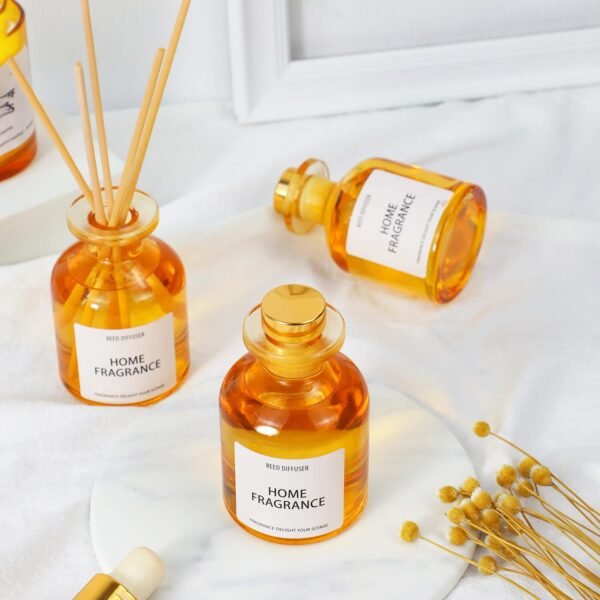 luxury Orange Glass Bottles Home Perfume Fragrance 100ml Reed Diffuser for Hotel