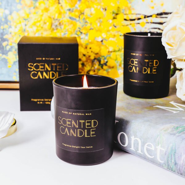 black glass scented candle