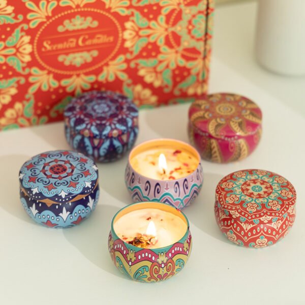 Hreecy Decor Bohemian Tin Scented Soy Wax Candle with Dry Flowers Gift Set - Image 3