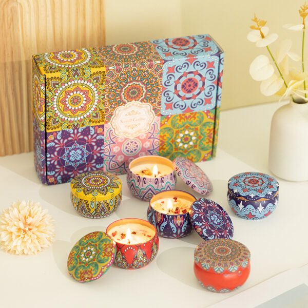 Hreecy Decor Bohemian Tin Scented Soy Wax Candle with Dry Flowers Gift Set