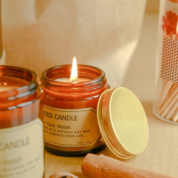 Hreecy Luxury Brown Glass Jar Private Label Scented Candle for Gift Set - Image 4