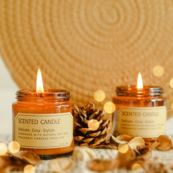 Hreecy Luxury Brown Glass Jar Private Label Scented Candle for Gift Set
