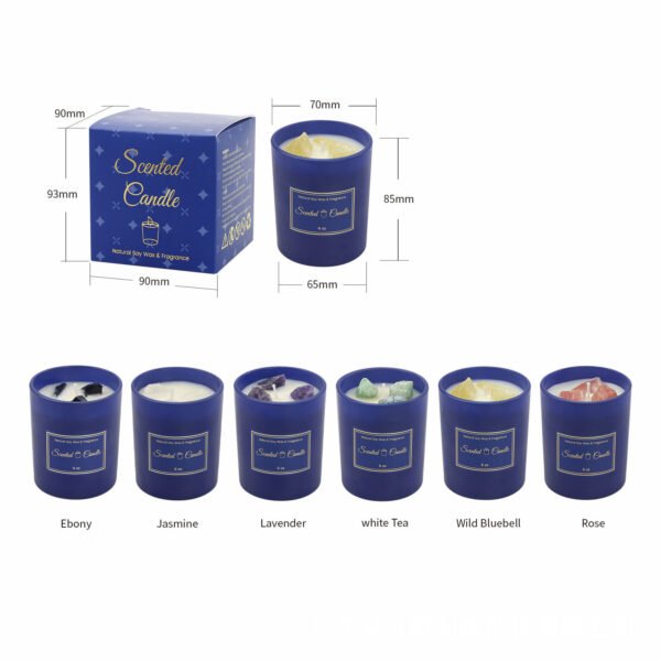 Hreecy Decor Custom Luxury Candle 150g Dark Blue Glass Scented Candle with Crystal Stone - Image 4