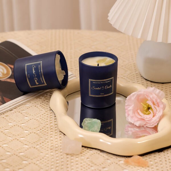 Hreecy Decor Custom Luxury Candle 150g Dark Blue Glass Scented Candle with Crystal Stone - Image 3