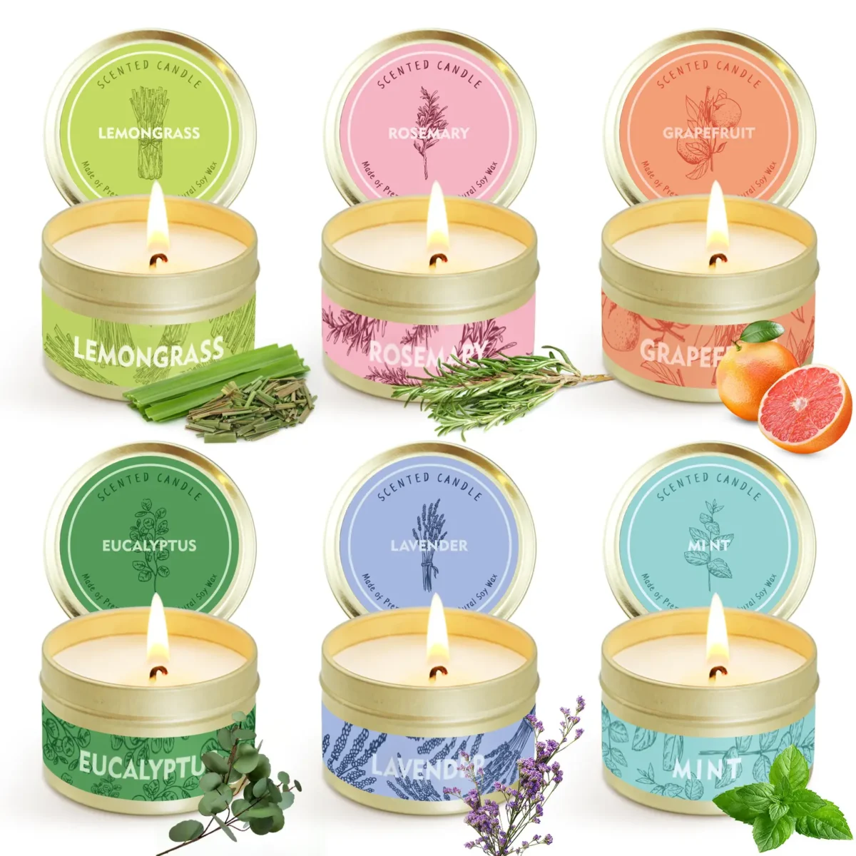 Hreecy Flowers Aromatherapy Oil Soy Candle Luxury Gold Tin Scented Candle for Gift (1)