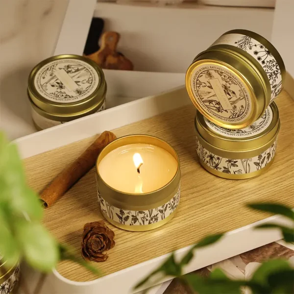 gold tin scented candle soy wax candle