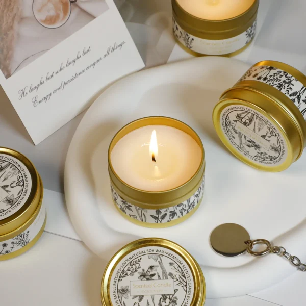 gold tin scented candle soy wax candle