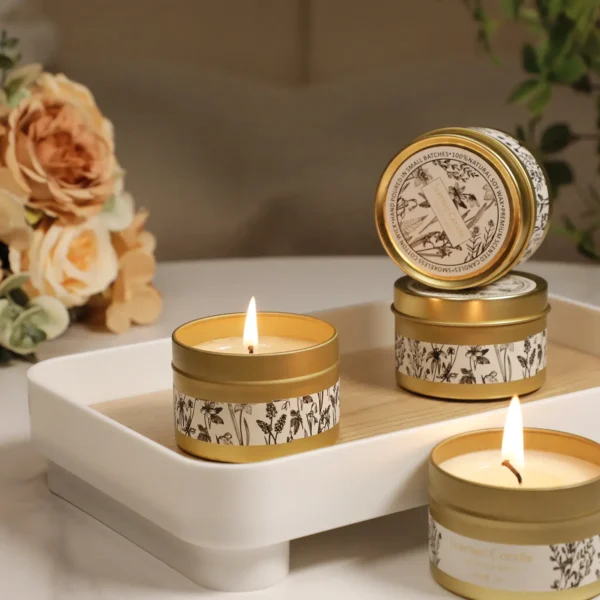 gold tin scented candle soy wax candle